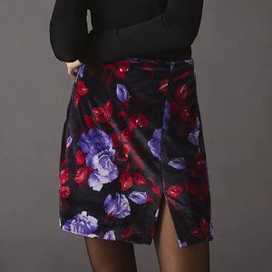 Anthropologie Maeve Velvet Micro Mini Skirt Black Purple Red - Size 4
